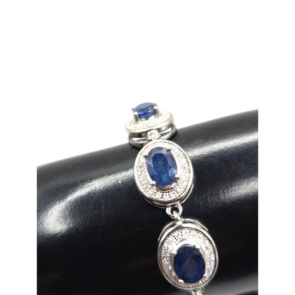 Sterling Silver 925 Blue & White Sapphire Tennis Bracelet Adjustable - Picture 8 of 8